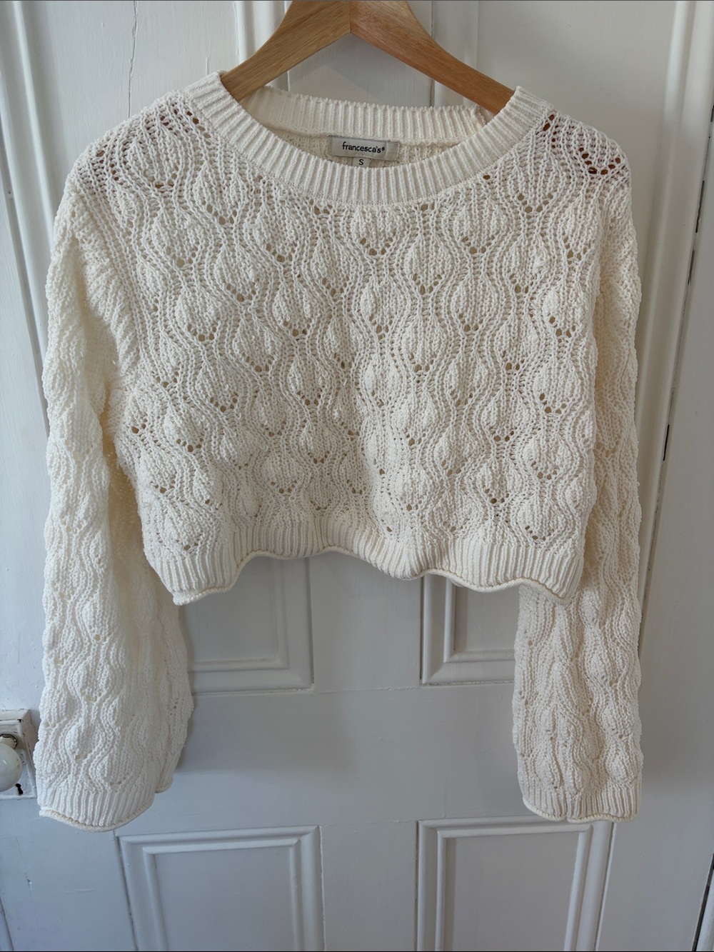 Francesca's Cream Open-Knit Cropped Sweater